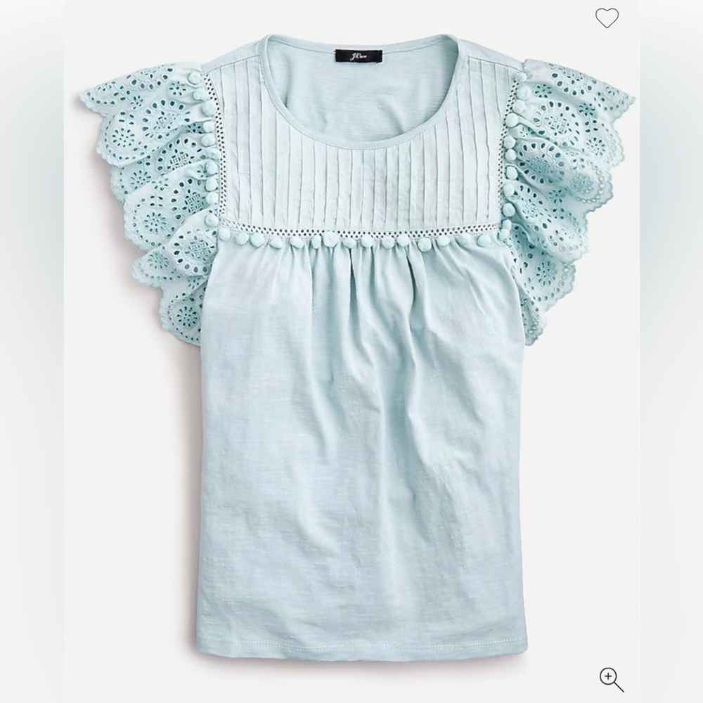 J. Crew Eyelet flutter-sleeve top with pom-pom trim